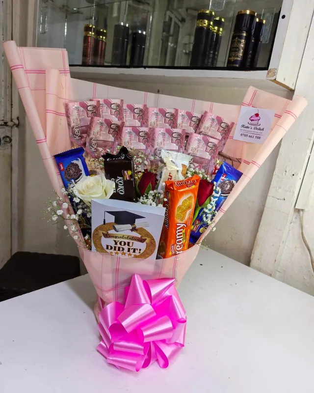 Surprise money and treats bouquet